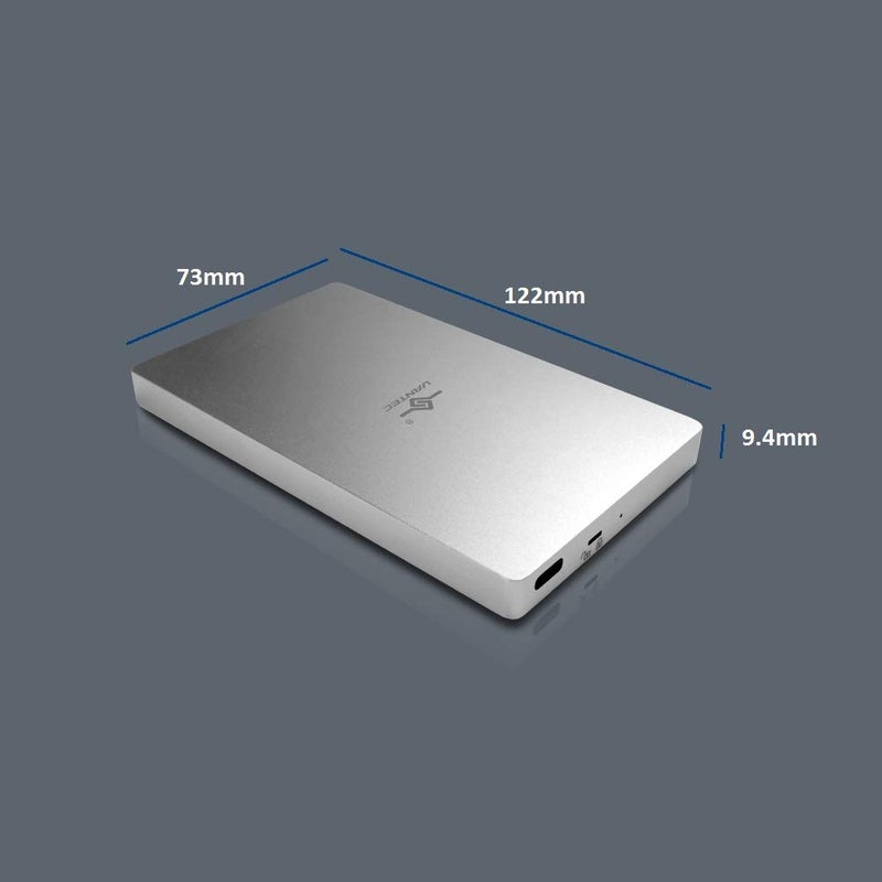 Vantec 2.5" SATA SSD to USB 3.1 Gen 2 Type C Enclosure with Type C to C Cable (NST-204C3-SV), Pocket size, Silver - Image 2